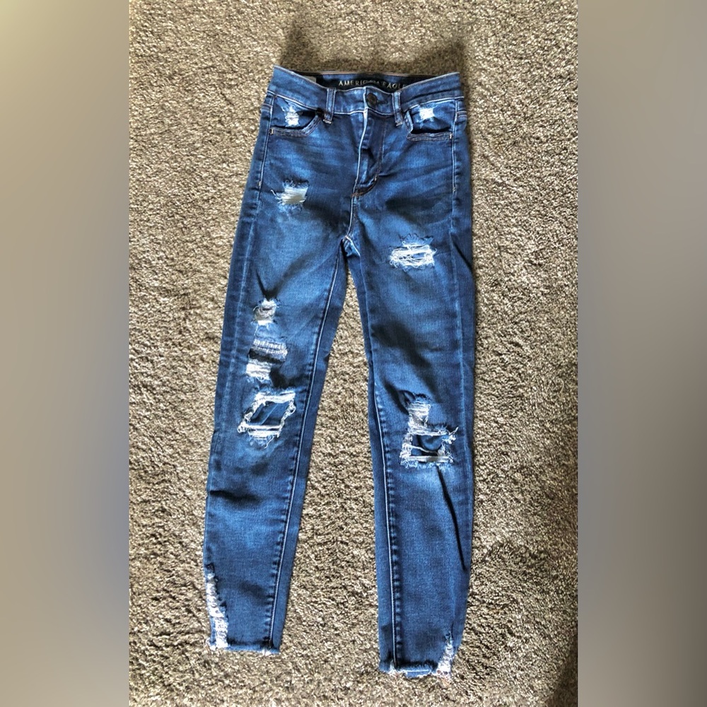 American Eagle extra stretch x-short ripped skinny jeans